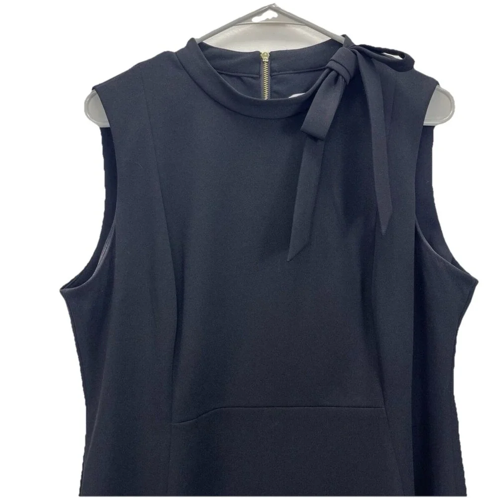 Calvin Klein Black Bow High Neck Sleeveless Stretch‎ Crepe Sheath Dress Size 8